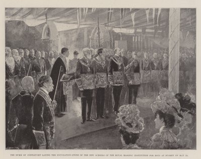 Connaught hercege letette az alapkövét a Királyi Szabadkőműves Fiúk Intézete új iskoláihoz Busheyben május 12-én alkotó: Henry Charles Seppings Wright