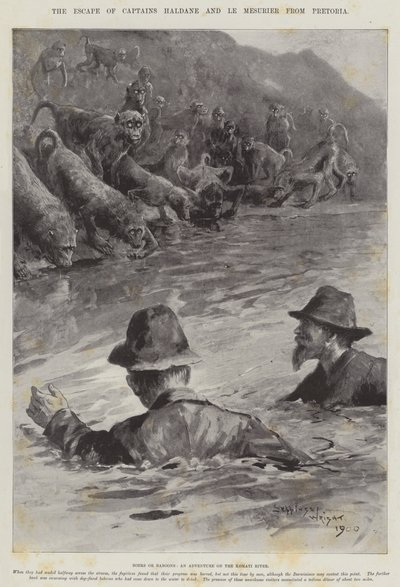 Haldane és Le Mesurier kapitányok menekülése Pretoriából alkotó: Henry Charles Seppings Wright