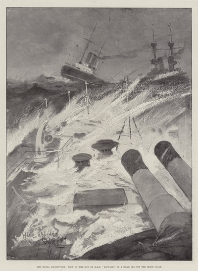 A haditengerészeti manőverek, kilátás a HMS Repulse orrára egy fejtengerben az ír partoknál alkotó: Henry Charles Seppings Wright