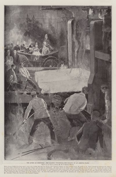 A királynő Sheffieldben, Őfelsége tanúja egy páncéllemez gurításának alkotó: Henry Charles Seppings Wright