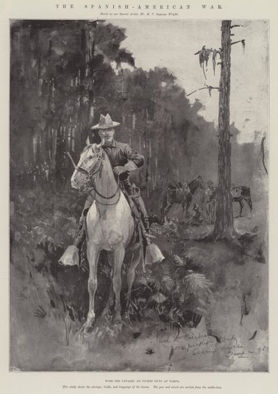 A spanyol-amerikai háború, a Tampában állomásozó lovasság (metszet) alkotó: Henry Charles Seppings Wright