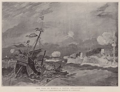 A koreai háború, haditengerészeti hadviselés (litográfia) alkotó: Henry Charles Seppings Wright