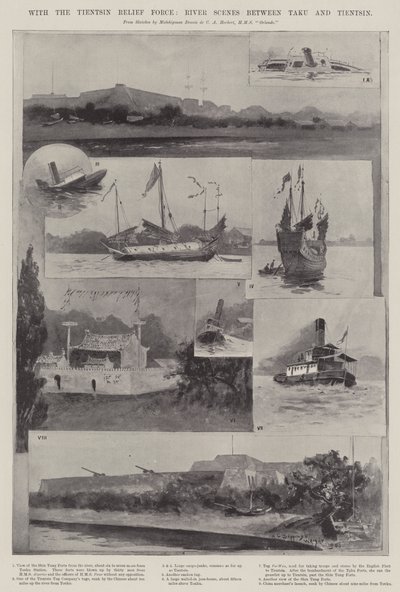 A Tientsin Segélyerővel, River Scenes Taku és Tientsin között alkotó: Henry Charles Seppings Wright