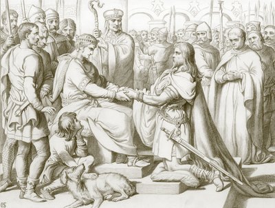 Hogyan ment be Hereward a királyhoz (metszet) alkotó: Henry Courtney (after) Selous
