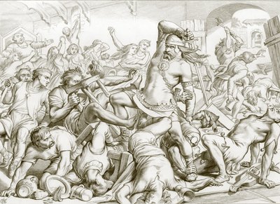 Hogyan tisztította meg Hereward Bourne-t a franciáktól (metszet) alkotó: Henry Courtney (after) Selous