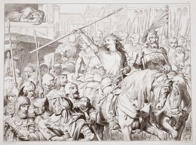 Hogyan vált Herewardtól a Berserker, Charles Kingsley illusztrációja: Nagy Hereward, pub. 1870, metszett: C.G. Lewis (acéllemez gravírozás) alkotó: Henry Courtney Selous