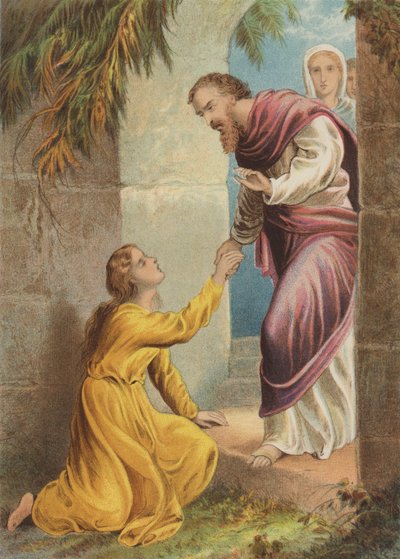 Az irgalom ájulása a kapuban (chromolitho) alkotó: Henry Courtney Selous