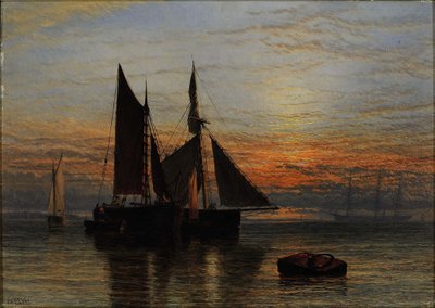 Hajózás a nyugodt tengeren alkonyatkor alkotó: Henry Dawson