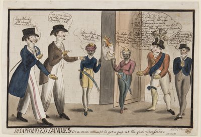 Csalódott Dandies: Vagy egy hiábavaló próbálkozás, hogy bekukkantsanak a vásárra, a Circassian, 1819 (toll, ecset, tinta és WC papíron) alkotó: Henry E. O. OConnor