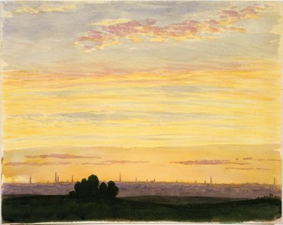 Város és naplemente alkotó: Henry Farrer
