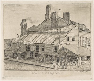 Régi ház a Peck Slip és a Water Street sarkán, a „Régi New York jelenetei” című műből alkotó: Henry Farrer