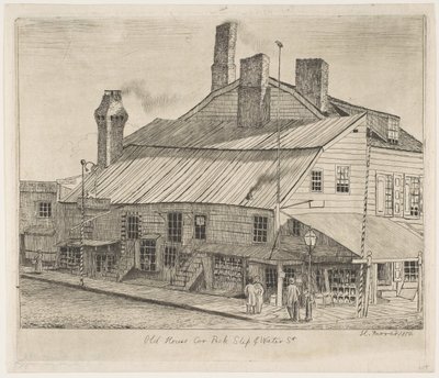 Old House, Corner of Peck Slip és Water Street from Scenes of Old New York, 1870. alkotó: Henry Farrer