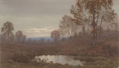 Naplementei táj tóval alkotó: Henry Farrer