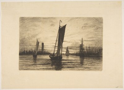 Naplemente az East Riveren alkotó: Henry Farrer