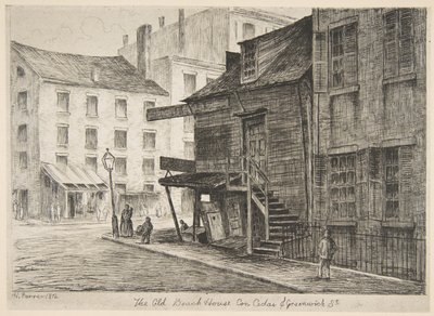 A régi tengerparti ház, a Cedar Street és a Greenwich Street sarkán, a „Régi New York jelenetei” című sorozatból alkotó: Henry Farrer
