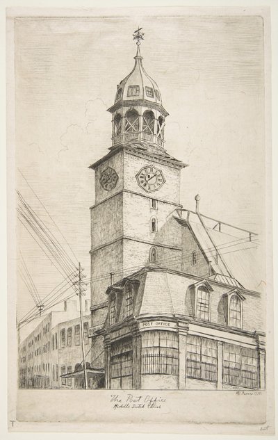 Posta, Közép-holland templom a régi New York-i jelenetekből, 1870. alkotó: Henry Farrer