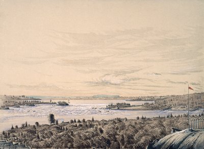 Sault de Ste. Marie a Huron-tó és a Superior között, 1842 (wc papíron) alkotó: Henry Francis Ainslie