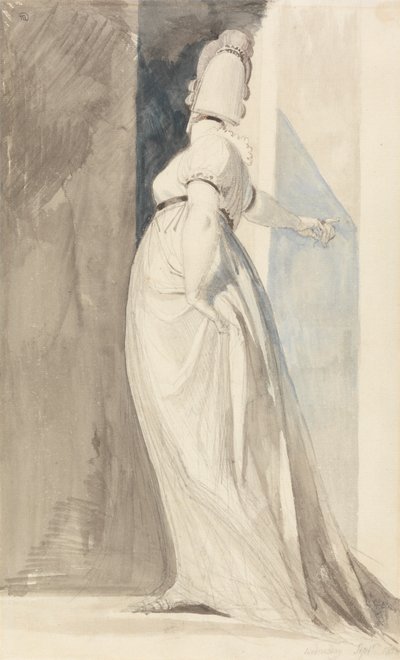 Hátulnézet egy álló nőről, akit Mrs. Fuseli-nek hívnak alkotó: Johann Heinrich Füssli