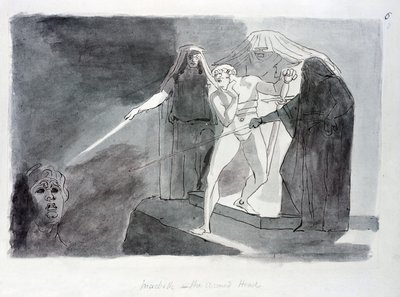 Macbeth és a fegyveres fej (toll és mosás papíron) alkotó: Johann Heinrich Füssli