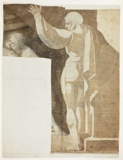 Felemelt bal karú férfialak hátulról nézve, öregember töredéke alkotó: Johann Heinrich Füssli