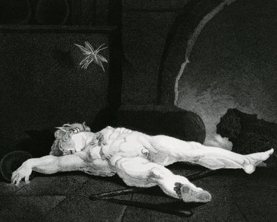 Alvó korong a kandalló előtt, metszett Moses Haughton Jr. alkotó: Johann Heinrich Füssli