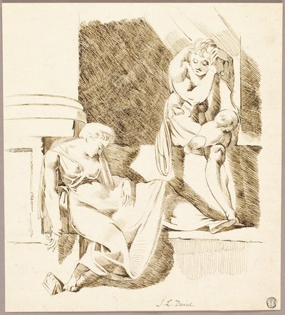 Ülő trubadúr a párkányon alvó nőt néz alkotó: Johann Heinrich Füssli