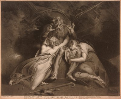 Oidipusz halála, William Ward metszete alkotó: Johann Heinrich Füssli