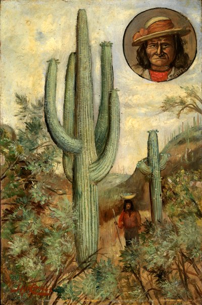 Kaktusz-táj Geronimo portréjával, 1886-1909. alkotó: Henry H. Cross