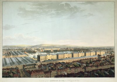 Kilátás a londoni dokkról a keleti St. Georges-ból, Daniel Havell metszete, pub. szerző: T. Clay, 1816 (akvatinta) alkotó: Henry Haseler