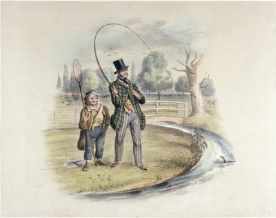 Sügérhorgászat, Teddington, hat képből álló „Angling” (kézzel színezett litó) sorozatból alkotó: Henry Heath