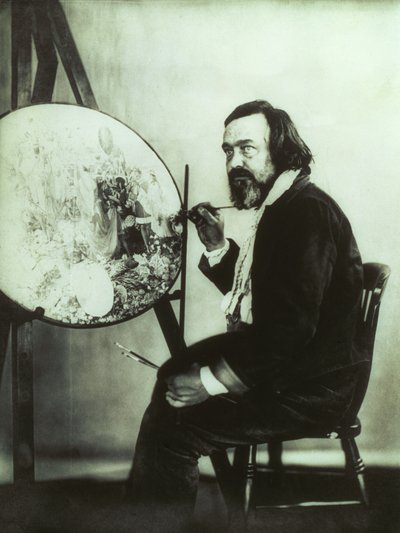 Richard Dadd portréja, amint Oberon és Titánia című darabján dolgozik a Betlam kórházban, 1875 körül (fekete-fehér fotó) alkotó: Henry Hering