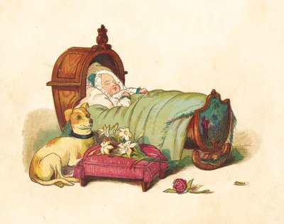 Viktória hercegnő a kiságyában alszik (színes litó) alkotó: Henry Hetherington Emmerson