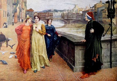 Dante Alighieri találkozása múzsájával, Beatrice Portinarival Firenzében alkotó: Henry Holiday