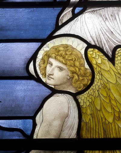 Wolsingham, St Mary & St Stephen, James Powell & Sons, Henry Holiday, Jacobs Ladder, Angyal részlet, 1881 alkotó: Henry Holiday