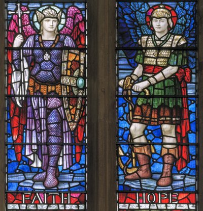 Yeovil, Keresztelő Szent János, Lowndes és Drury, Henry Holiday, Faith & Hope, 1917-18 alkotó: Henry Holiday