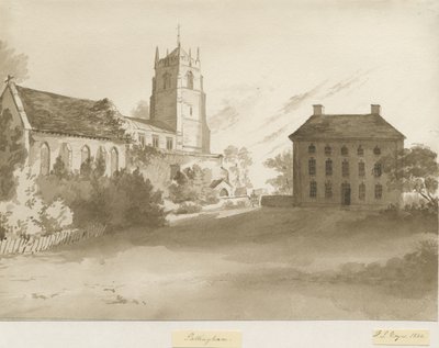 Pattingham templom és paplak: szépia mosás rajza, 1844 alkotó: Henry James Noyes