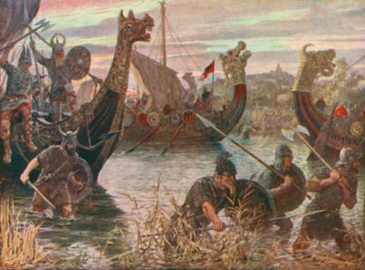Egy dán rajtaütés (színes litográfia) alkotó: Henry Justice Ford
