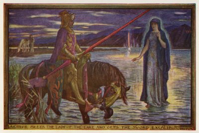 Arthur találkozik a Tó Hölgyével, és megkapja a Kard Excaliburt (színes litho) alkotó: Henry Justice Ford