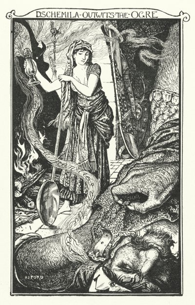 Dschemila túljár az ogré eszén (metszet) alkotó: Henry Justice Ford