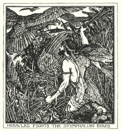 Héraklész harcol a stymphali madarakkal (litho) alkotó: Henry Justice Ford