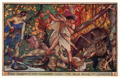 Hogyan ölte meg Atalanta és Meleager a kaledoni vaddisznót (színes litográfia) alkotó: Henry Justice Ford