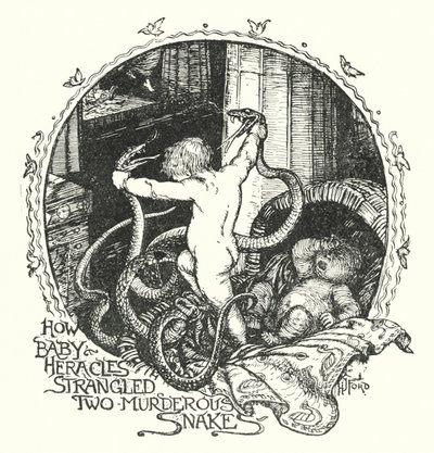 Hogyan fojtott meg Héraklész baba két gyilkos kígyót (litho) alkotó: Henry Justice Ford