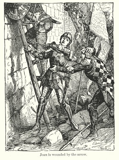 Johanna megsebesül a nyílvesszőtől (litográfia) alkotó: Henry Justice Ford