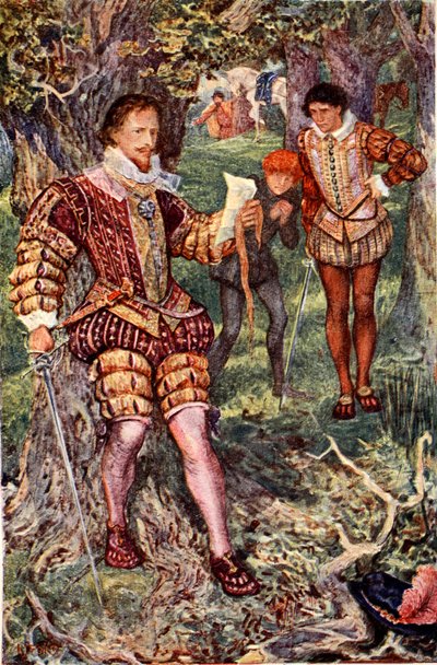 Leicester lefoglalja feleségének, Amynek a levelét, amely Varney megmérgezésére irányuló összeesküvéséről szól. Illusztráció Sir Walter Scott „Kenilworth” című művéből, amelyet 1912-ben adtak ki (színes litó) alkotó: Henry Justice Ford