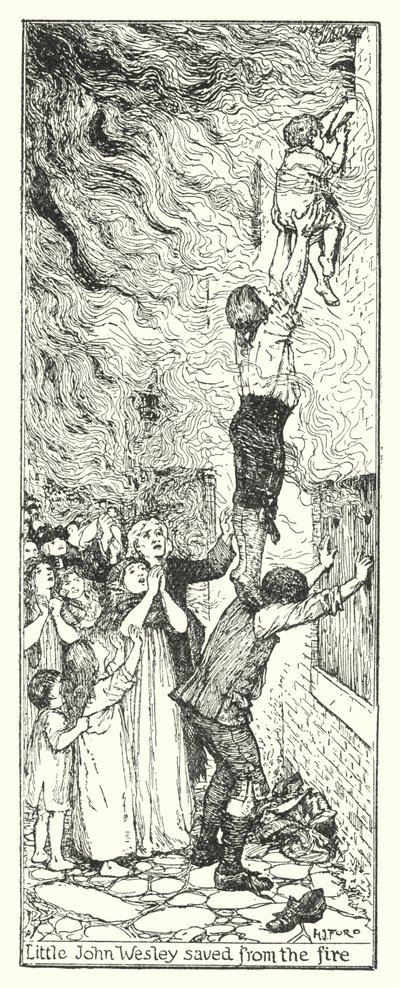 A kis John Wesley megmentette a tűztől (litho) alkotó: Henry Justice Ford