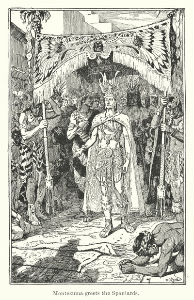 Montezuma üdvözli a spanyolokat (metszet) alkotó: Henry Justice Ford