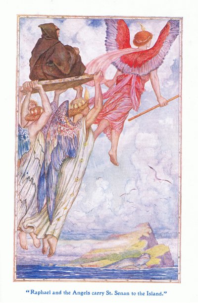 Raphael és az angyalok elviszik Szent Sennant a szigetre, 1912 alkotó: Henry Justice Ford