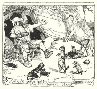 Selkirk néha nagyon boldog a sivatagi szigeten (litho) alkotó: Henry Justice Ford