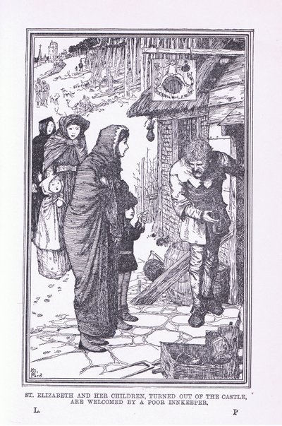 Szent Erzsébet és gyermekei, kifordultak a kastélyból, és a szegény fogadós fogadta őket, 1912 alkotó: Henry Justice Ford