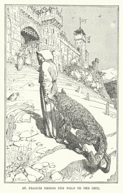 Szent Ferenc behozza a farkast a városba (litho) alkotó: Henry Justice Ford